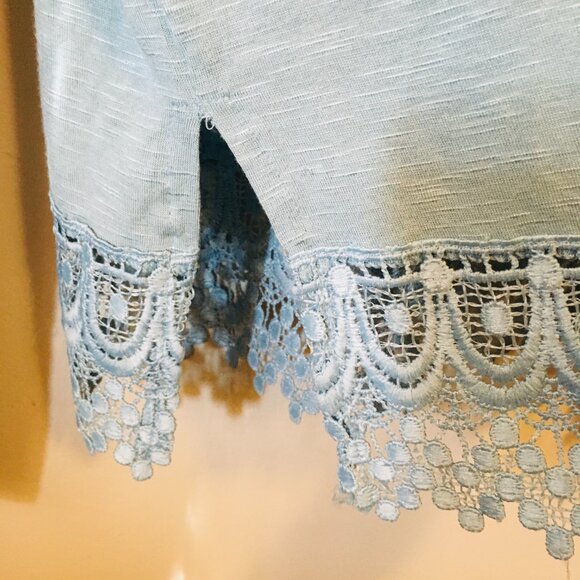 Robin Egg Blue Lace Hem Long Sleeve Rayon Top - Picture 6 of 15